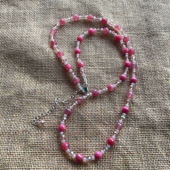Pink quartz & Crystal spacers adjustable necklace New Handmade luxury New - Picture 3 of 11